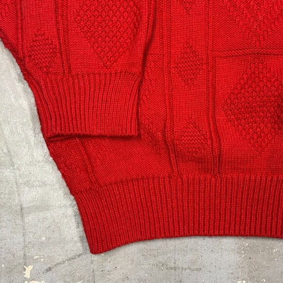 Vintage St Michael Knit Sweater Red Crewneck Made in UK Geometric Large - Picture 4 of 9